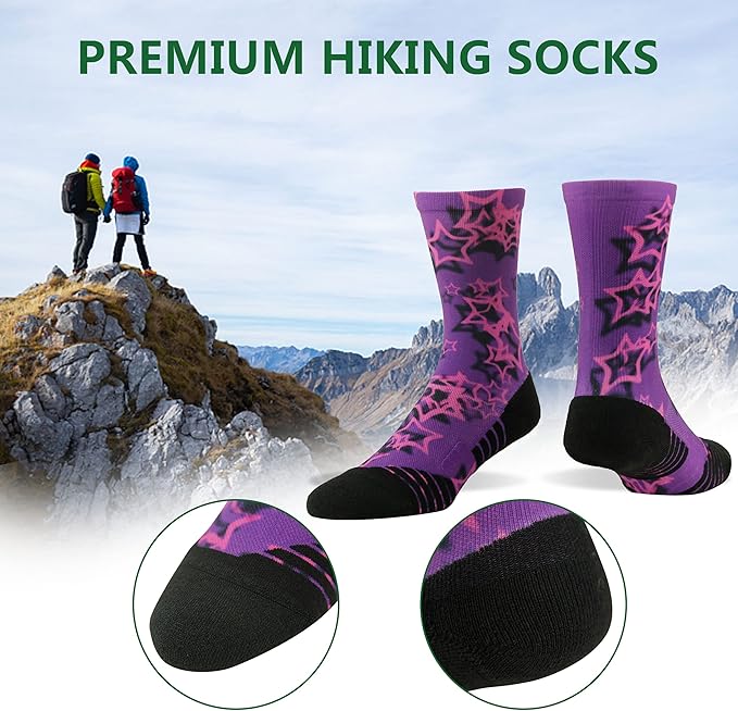 HUSO Hiking Socks Men Women Fashion Novelty Digital Printing Sports Crew Socks 3, 4 Pairs