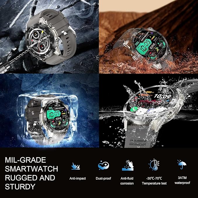 GPS Smartwatch for Men, 1.43" AMOLED Rugged Military Smart Watches Make/Answer Call, Sport Watch with 530 mAh Large Battery/3ATM Waterproof/Compass/Air Pressure/Altitude for Android iOS