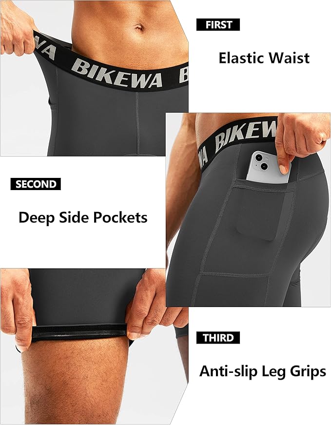 Men's 4D Padded Bike Shorts Cycling Underwear Biking Bicycle Padding Shorts for Men Side Pockets