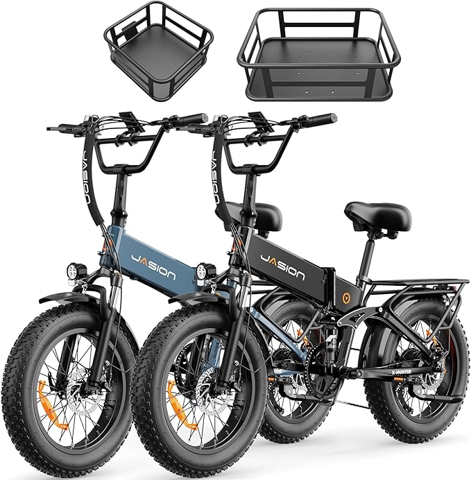 Jasion X Hunter/PRO Electric Bike for Adults,1800W/1400W Peak 20''Fat Tire Foldable Ebike,Folding E Bike Up to 80/70 Miles Range,720/624WH Removable Battery,30 MPH E Bike,Certified by UL2849