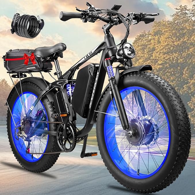 Peak-9000W-Dual-Motor-Electric-Bike for Adults, 52V 34AH Battery Up To 105 Miles, 42-46M PH Fast-Dual-Motor-Ebike,24"*4" Full-Suspension-Women-Men-Fat-Tire-Electric-Bicycle for Mountain Snow Off-Road