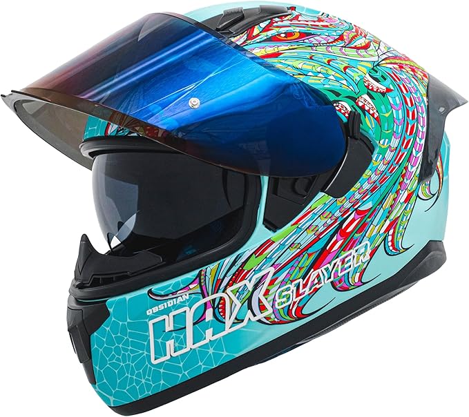HAX Obsidian Full Face Dual Visor Adult Motorcycle Helmet for Motorbike Street Bike with Pinlock Ready DOT Approved Slayer Turquoise XXL