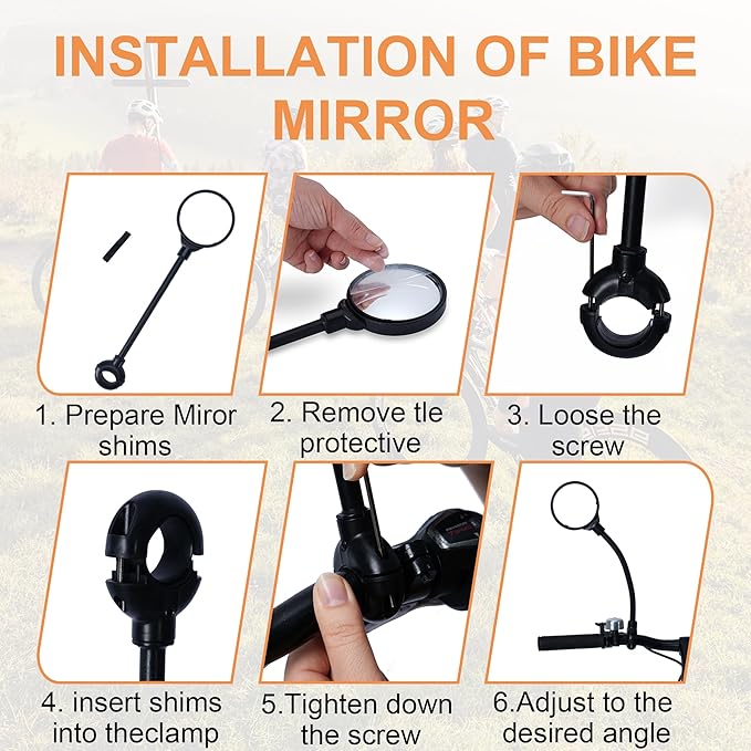 2 Pack Bike Mirror for Handlebars, HD Adjustable Bicycle Rear View Mirror, Universal Bike Mirrors for Road Mountain E-Bikes (Black-B)