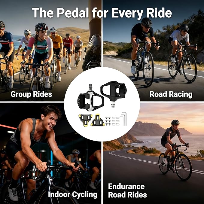 WOWSPORT SPD-SL Road Bike Pedals - Lightweight Clipless Pedals with 3-Bolt Cleats, Sealed Bearings & Nylon Composite | Shimano SPD SL Compatible
