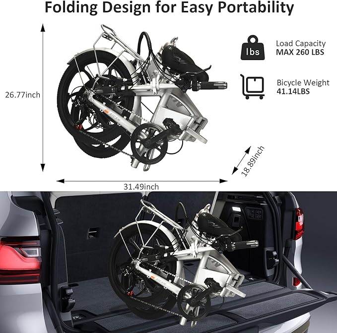 Electric Bike for Adults, 1000W Peak Motor & 35Mph, 7-Speed Foldable Bicycles for Commuter, Travel, Outdoor, Camping