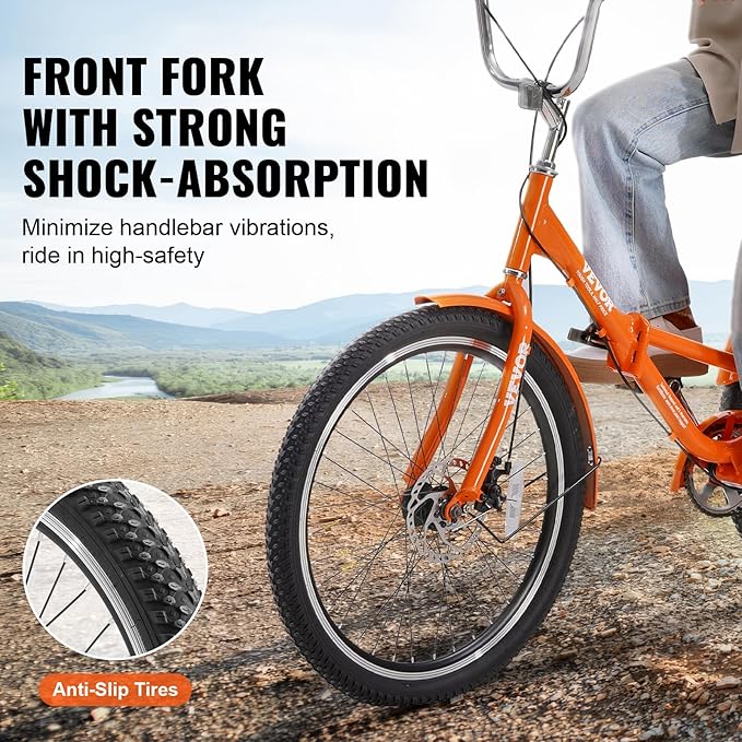 VEVOR Folding Adult Tricycle,Adult Folding Trikes, 3 Wheel Cruiser Bike with Large Basket & Adjustable Seat, Shopping Picnic Foldable Tricycles for Women, Men, Seniors