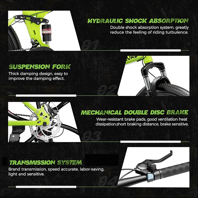 Outroad 26 Inch Folding Mountain Bike, 21 Speed Full Suspension High-Carbon Steel MTB Foldable Bicycle, Dual Disc Brake Non-Slip Folding Bikes for Adults/Men/Women, Black, Orange and Green