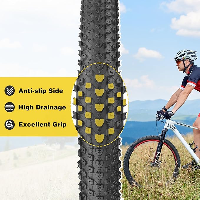 ZUKKA Bike Tire 20/24/26/27.5/29 x 2.125 Bike Tire 2 Pack Mountain Bike Tire Folding Replacement Tire for MTB Mountain Bike, Kids