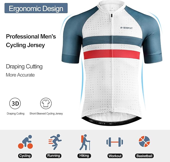 INBIKE Mens Cycling Jersey 3 Rear Pockets Moisture Wicking Short Sleeve Quick Dry Reflective Biking Shirts