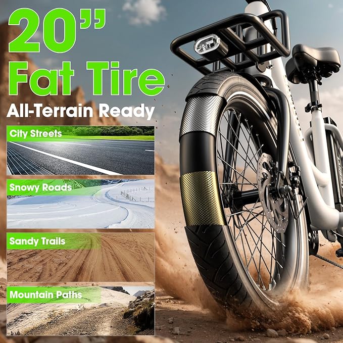 Electric Bike for Adults - 1000W Peak Motor Ebike with 48V15Ah Removable Battery, 20" x 3.0 Fat Tire Step-Thru 7-Speed Commuter Electric Bicycle, Up to 24 MPH, 70 Miles Range, UL 2849 Certified.