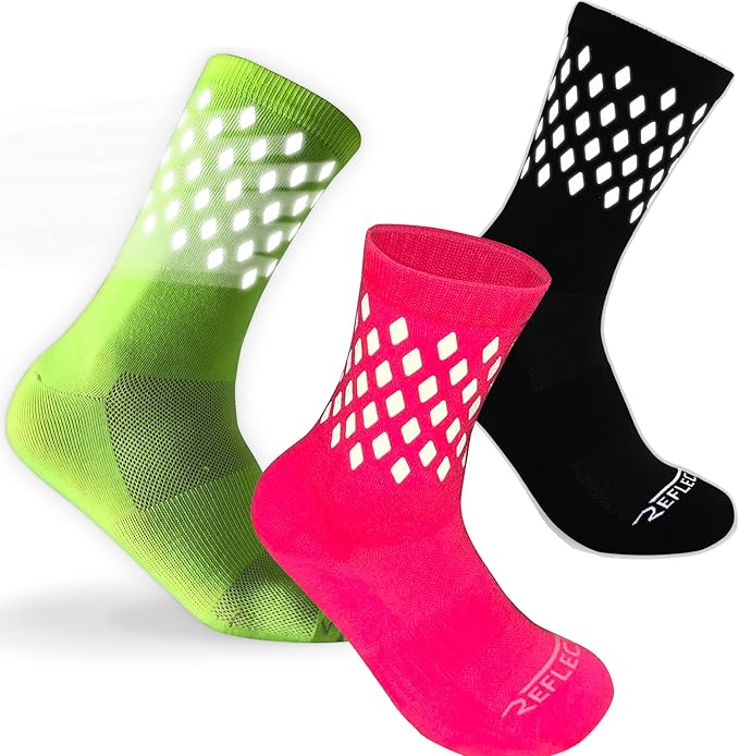 ReflecToes Reflective Socks for cycling and running - 330 Candle Power High Visibility Night Safety Gear - Biomotion Support