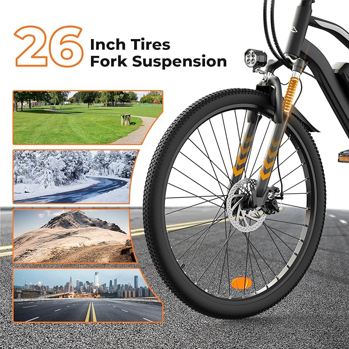 Electric Bike, 750W Peak Motor, 60+ Miles & 20MPH, 26'' Tires E-Bikes, Shock Absorber, Commuting Electric Bike for Adults