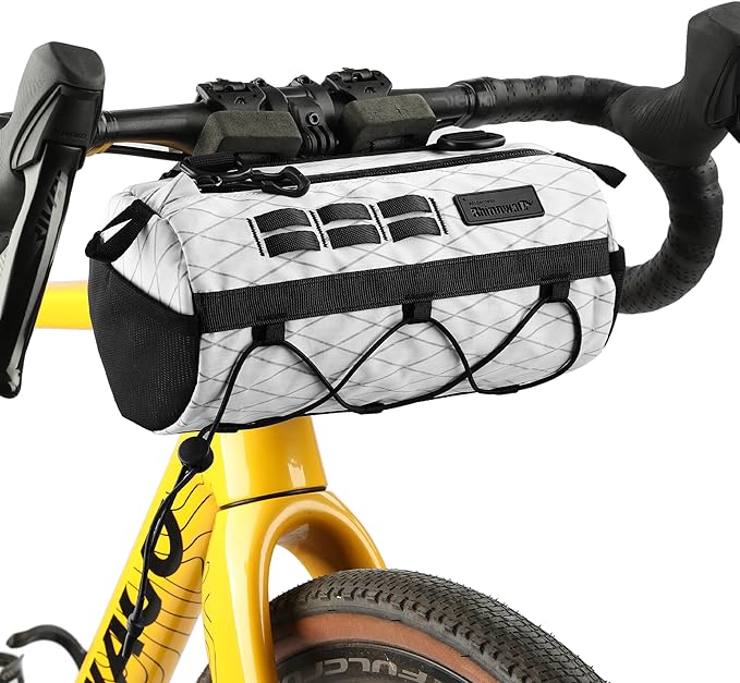 Rhinowalk Bike Handlebar Bag 2.8L Waterproof Front Tube Bag for Road, Gravel, and Mountain Bikes, Cylindrical EVA Frame Pack with Shoulder Strap (White)