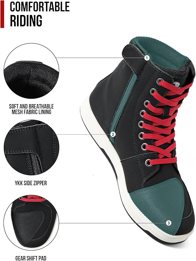 BORLENI Motorcycle Riding Shoes Road Street Motocross Protective Boots for Men, Casual Breathable Powersports Shoes Black