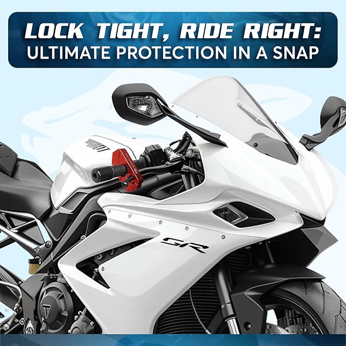 Motorcycle Grip Lock - Heavy Duty Brake/Handlebar/Throttle Lock That Secures Your Bike, Scooter, Moped, or ATV in Under 5 Seconds! - Anti Theft Motorcycle Lock W/Free Holster (Red)