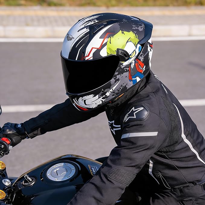 VCOROS Full Face Dual Visor Motorcycle Helmet for Adults Motorbike Street Bike Racing Helmets X9 DOT Approved with Black Visor