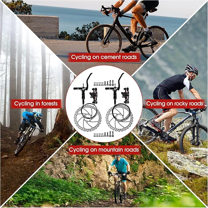 Hydraulic Brakes, MT200 Hydraulic Brakes for Ebike, 160mm/6.3-in Discs Bike Parts Dual-Piston Hydraulic Disc Brake Kit Aluminum Alloy Parts with Tools, Folding Bike/Ebike/Scooter/Fat Bike