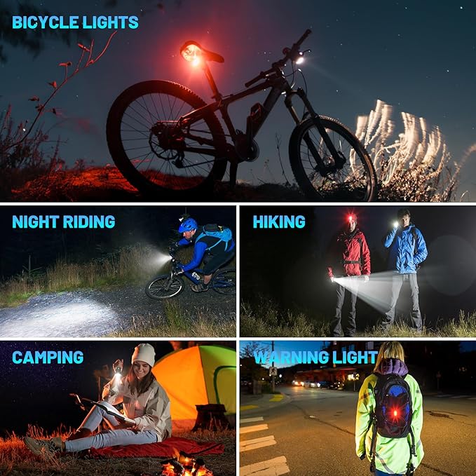 Bike Lights USB-C Rechargeable Bicycle Front Headlight and Rear Taillight with 4+5 Light Modes, Waterproof Bike Light Set for Night Riding, Commuter, Road & Mountain Cycling