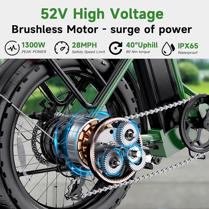 Electric Bike for Adults with 1300W Peak Power, 676WH Removable Battery E-Bike, Max 75Miles & 28MPH, 7-Speed, 20'' Folding Electric Commuter Bicycles, UL2849 Certified