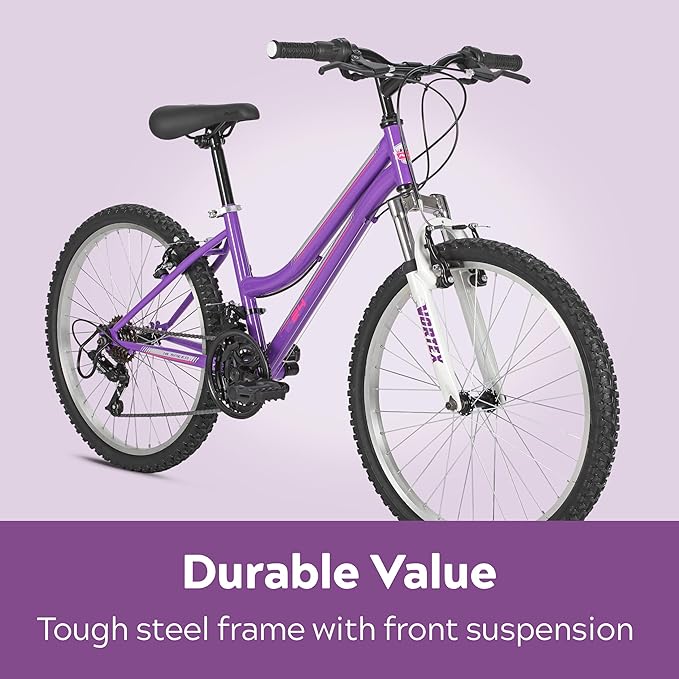 Pacific Mountain Sport Bike, 24 or 26 inch Mountain Bike for Youth and Adults, 18 Speed, Steel Frame, Knobby Tires, Front Suspension Fork, Twist Shifters, Linear Pull Brakes, Youth and Adult Bicycle