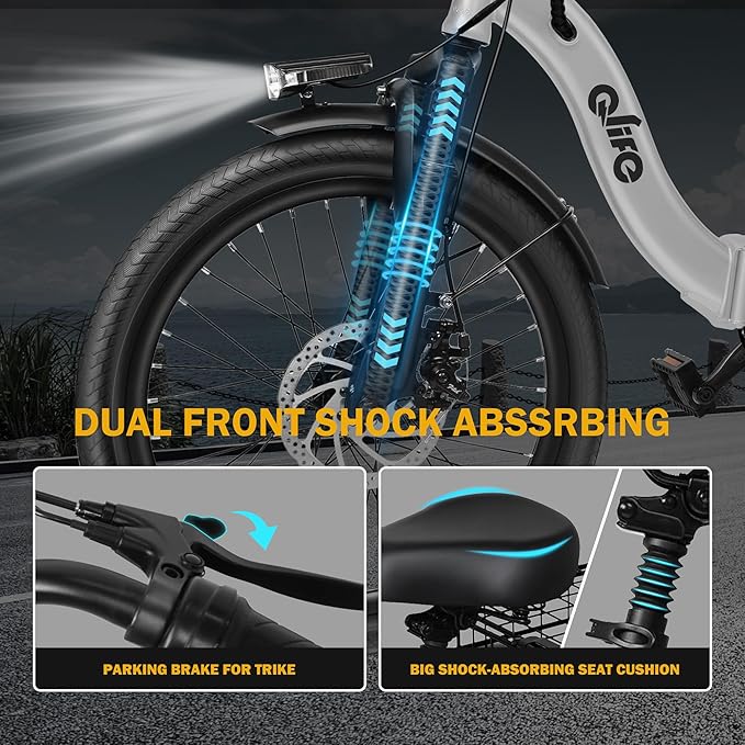 Qlife Triker Electric Bike, Peak 750W Brushless Motor Folding Trike Ebike, 468Wh Removable Battery, Step-Thru 3 Wheel Electric Bicycle, Up to 50 Miles, 20 Tire Tricycle for Adults