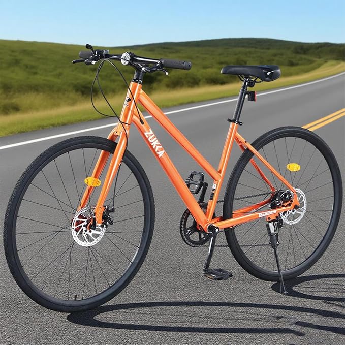 700C Road Hybrid Bike City Commuter Bicycle with 7 Speed/Front and Rear Disc Brakes/Steel Frame for Men Women Adult Available in A Variety of Colors