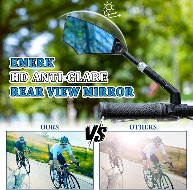 EMERK Anti-Glare Handlebar Bike Mirror: Bike Rear View Mirror With Retractable & 360°Adjustable Lens, HD Blast-Resistant Bicycle Mirror For 20-23mm Handlebar (Left)