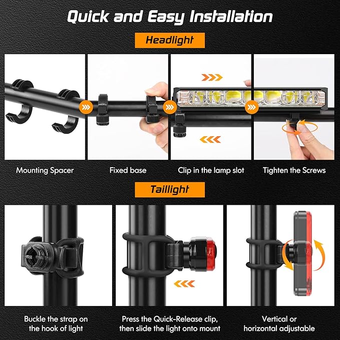 Bright LED Bike Light for Night Riding,2025 Upgraded Rechargeable Bicycle Lights Set 5 Modes IPX6 Waterproof MTB Off-Road Cycling Commuting