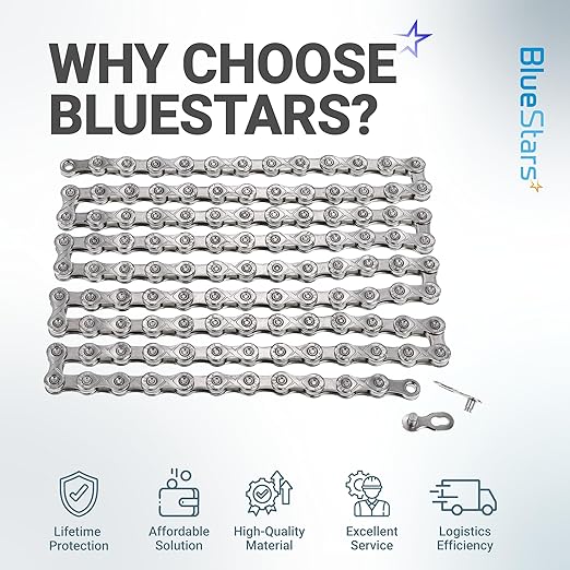 BlueStars 11 Speed Bike Chain 1/2 x 11/128 Inch (116 Links) with Quick Link - Anti-Rust Bicycle Chain - for MTB/Road/Gravel/Cyclocross Bikes - Compatible with Shimano SRAM Campagnolo