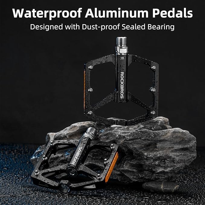 ROCKBROS Mountain Bike Pedals MTB Pedals Bicycle Flat Pedals Aluminum 9/16" Sealed Bearing Lightweight Platform for Road Mountain BMX MTB Bike