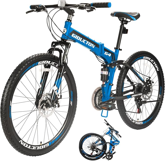 26" Folding Mountain Bike,21 Speed Full Suspension Foldable Bikes,Dual Disc Brakes Bicycle for Adults