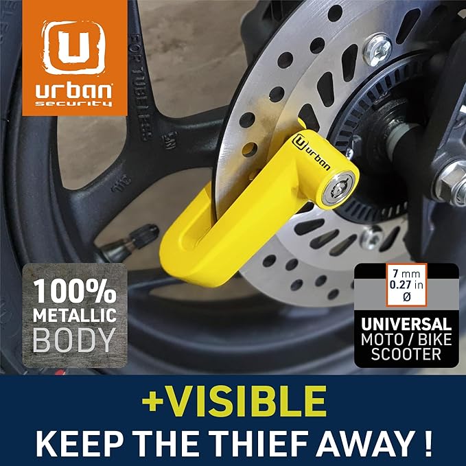 URBAN 560A Motorcycle Disc Lock, Universal ø7mm, More Visible More Deterrent, Compact and Effective Security, Universal Anti Theft Wheel Brake Lock for Motorbike Scooter Electric Bike Bicycle