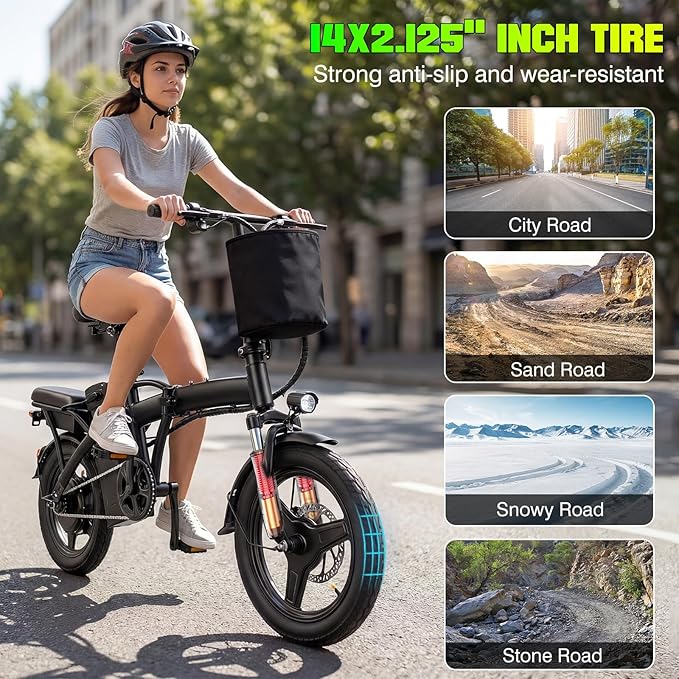 Electric Bike for Adults Teens, Commuter City Folding ebike with 560W Motor and 48V Battery, 24MPH 3-Level Pedals Assist, Dual Disc Brakes,14" Compact Foldable Electric Bicycle with Lock