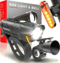 BX-500 Powerful USB-C Bike Lights Front & Back – New 500 Lumens LED - Bicycle Headlight & Taillight Set – USBC Rechargeable – Waterproof - Safety for Night Riding (Optional - Premium Bike Bell)