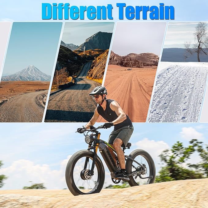 2026 Upgraded Dual Motors AWD Electric Bike for Adults 5000w/3000W/1500W Motor Dirt Ebike 40MPH/30MPH 52V/48V 30Ah/20Ah Battery Up to 90 Miles Long Range 26" Fat Tire Bicycle for Commute Mountains