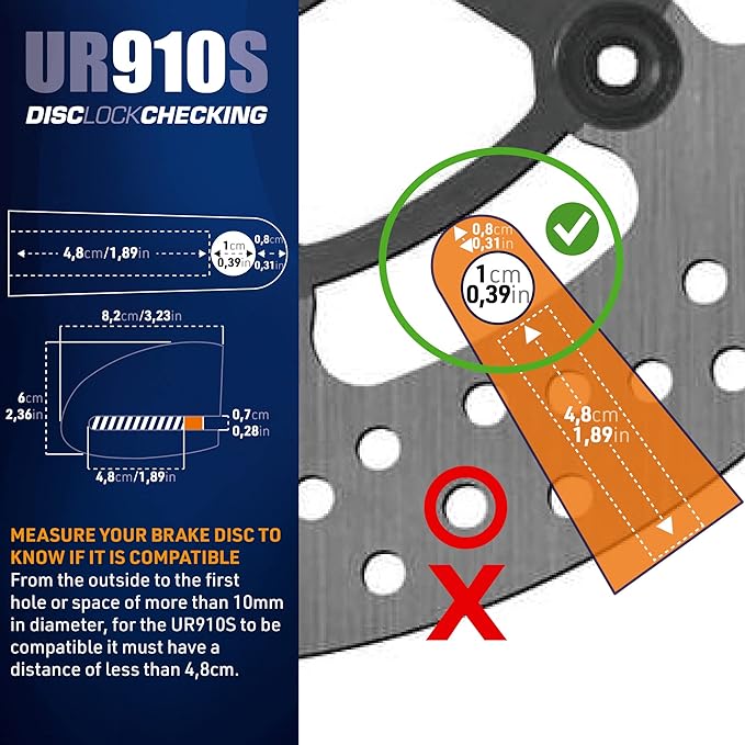 URBAN UR910S Approved Motorcycle Disc Lock with Hi-Tech Alarm | 120dB, X2 ON | SRA & Sold Secure Gold Tested Anti-Theft for Motorbike Scooter Bike | 10mm Double Locking, Stainless Steel