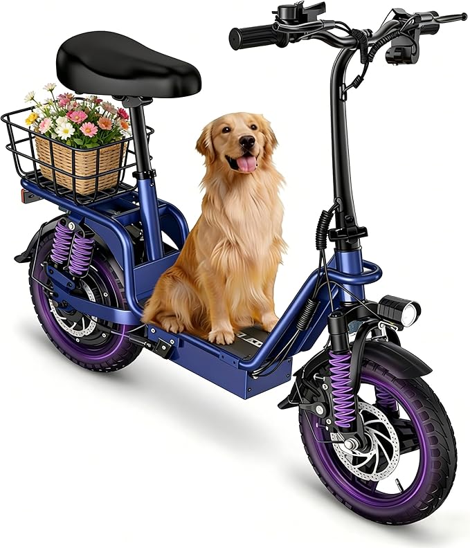 Electric Scooter with Seat for Adults,1000W Peak Power, 35-Mile Range, 20MPH, 14" Tires, Foldable Commuter E-Scooter with Basket for Pets Dogs and Items, 330lbs Max Load.UL 2272