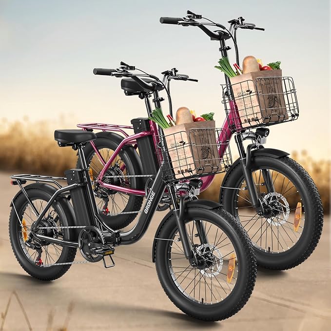 Electric Bike, 1000W Peak Folding Electric Bike, 486Wh 70 Miles Range Ebike, Waterproof Removable Battery, 7 Speed, 25 MPH Max, 20" Step-Thru Bicycle with Front Basket
