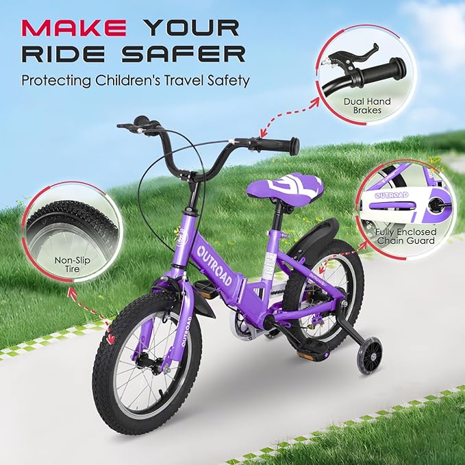 14/16/18 Inch Folding Kids Bike with Training Wheels, Gifts for Girl&Boy Age 3-10 Years, Toddler Bike with Dual Brakes for Beginners, Multi-Color