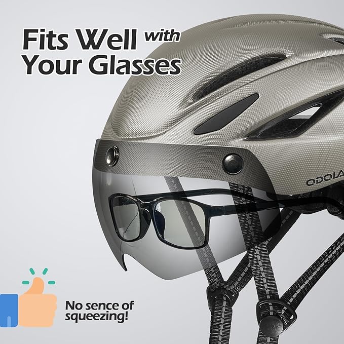 Odoland Bike Helmet with Magnetic Sun Visor for Adults, Glasses-Friendly Design Adjustable Dial Cycling Helmet for Men & Women, Urban Riding Bicycle Helmet for Mountain, Road, E-Bike, Commuting