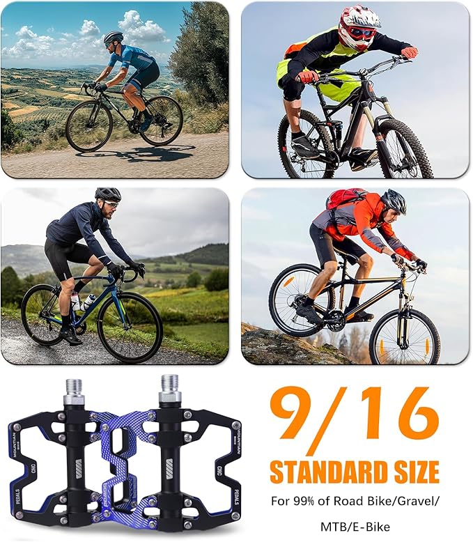 Bike Pedals 9/16" Lightweight Non-Slip Bicycle Platform Pedals - Fits Most Adult Bikes & Mountain Bikes &MTB, Road Bikes and Slip-Resistant Design