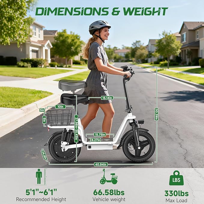 Electric Scooter with Seat for Adults,1000W Peak Power, 35-Mile Range, 20MPH, 14" Tires, Foldable Commuter E-Scooter with Basket for Pets Dogs and Items, 330lbs Max Load.UL 2272