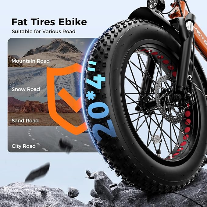 Heybike Mars 2.0/3.0 Foldable Electric Bike, UL2849 Certified, 70+Miles Long Range, 1400W/1800W Peak Motor 32MPH, 624WH Removable Battery, 20"*4 Fat Tire Ebike for Snow, Commute, Full Suspension