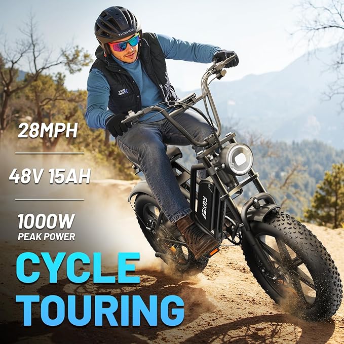 Electric Mountain Bike for Adults, 1500W Peak Motor Ebike, 28 MPH and 60 Miles PAS Range, 20 Inch Fat Tire Dirt E Bike for All-Terrain, 7 Speed, Electric Bicycles with 48V 15Ah Removable Battery