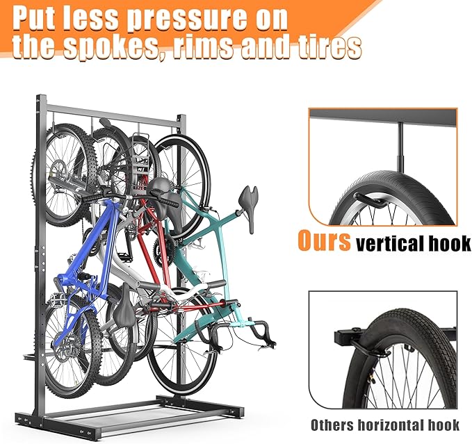 TORACK Garage Freestanding Hanging Bike Stand for Garage, Heavy Duty 4 Bikes Vertical Bike Storage Stand Floor Bike Storage Rack