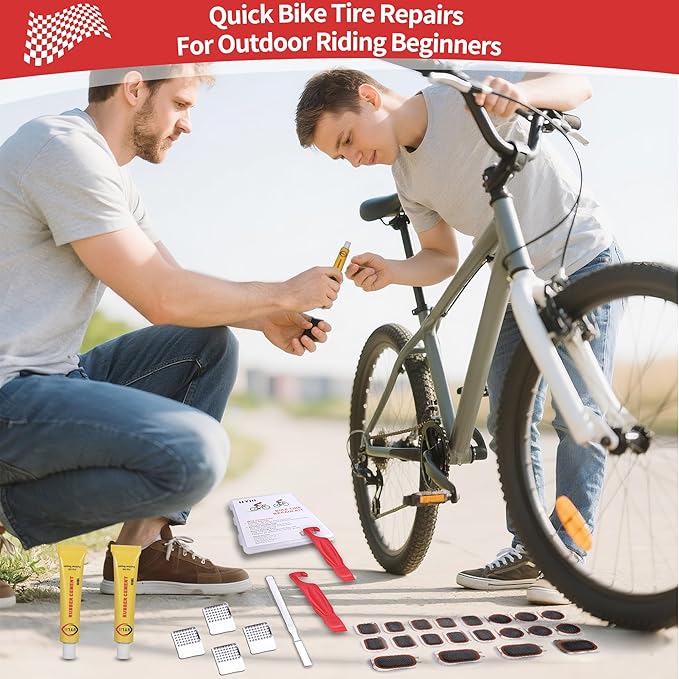 Bike Tire Repair Kit, Bicycle Inner Tube Patch Kit, with 20 PCS Vulcanizing Patches, for Bicycle, BMX, Motorcycle, and Inflatable Rubber