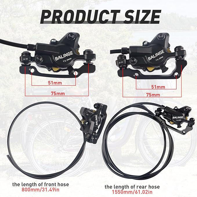 E830-Pro 2-Pin Power-off Connector 2-Pistons E-Bike Electric Power-Off Hydraulic Front/Rear/Set Brake with 160mm 6 bolts Disc Rotor, Hydraulic Disc Brake Caliper Lever for e-Bike, Fat Bike