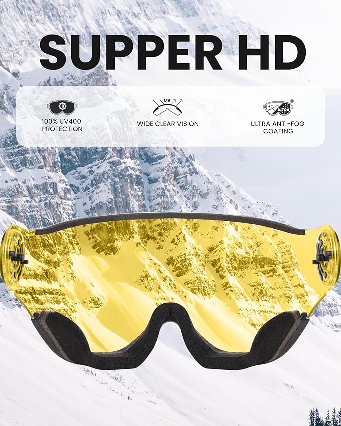 OutdoorMaster Replacement Visor for 2-in-1 Ski Helmets - Anti-Fog, UV Protection Lens - VLT 78% Polarized Yellow Lens