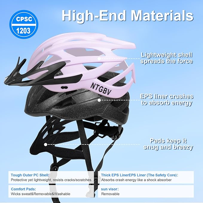 Adult Bike Helmet for Men/Women with Helmet Bag 2 Removable Moisture-Wicking Liners & Visors Lightweight Shockproof Adjustable Design CPSC 1203 & EN 1078 Safety Certified for Road/Commute/MTB