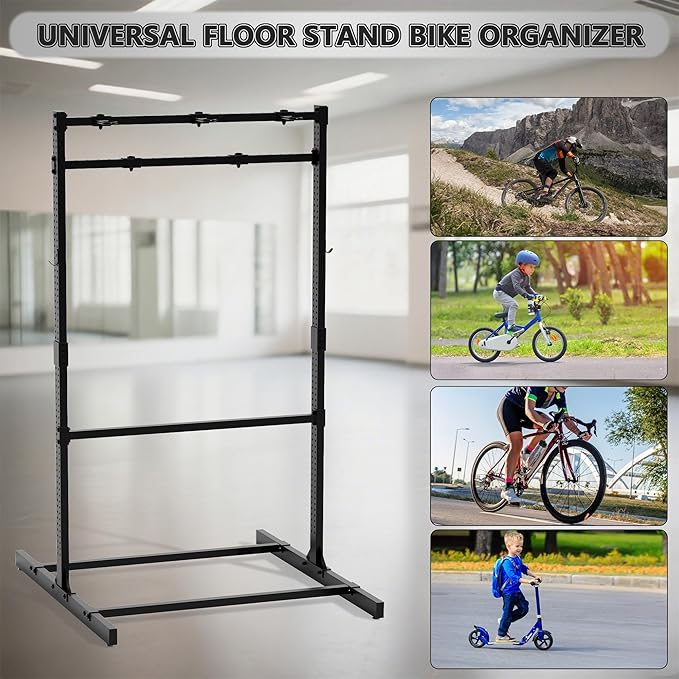 Freestanding Bike Rack Storage, 6 Bike Rack Adjustable Height, Space Saving, Vertical Floor Stand Bike Storage Garage for Backyard, Garage Organizer, Workplace, Up to 600 LBS (Upgraded 6 Bike Rack)